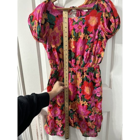 Billabong Heaven Sent Floral Open Back Mini Dress Long Blouson Sleeve Size M - Picture 10 of 12